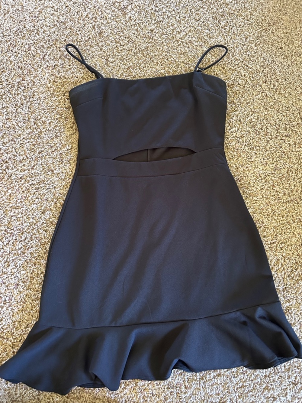 Lucy in the Sky Black Spaghetti Strap Cutout Ruffle-Hem Mini Dress